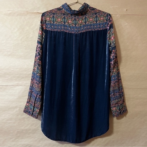 Johnny Was | Floral Button Front Shirt Velvet Back Top Cotton Silk Size XS - Picture 8 of 13